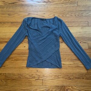 Cross-over navy blue SHEIN top. Long Sleeve off shoulder